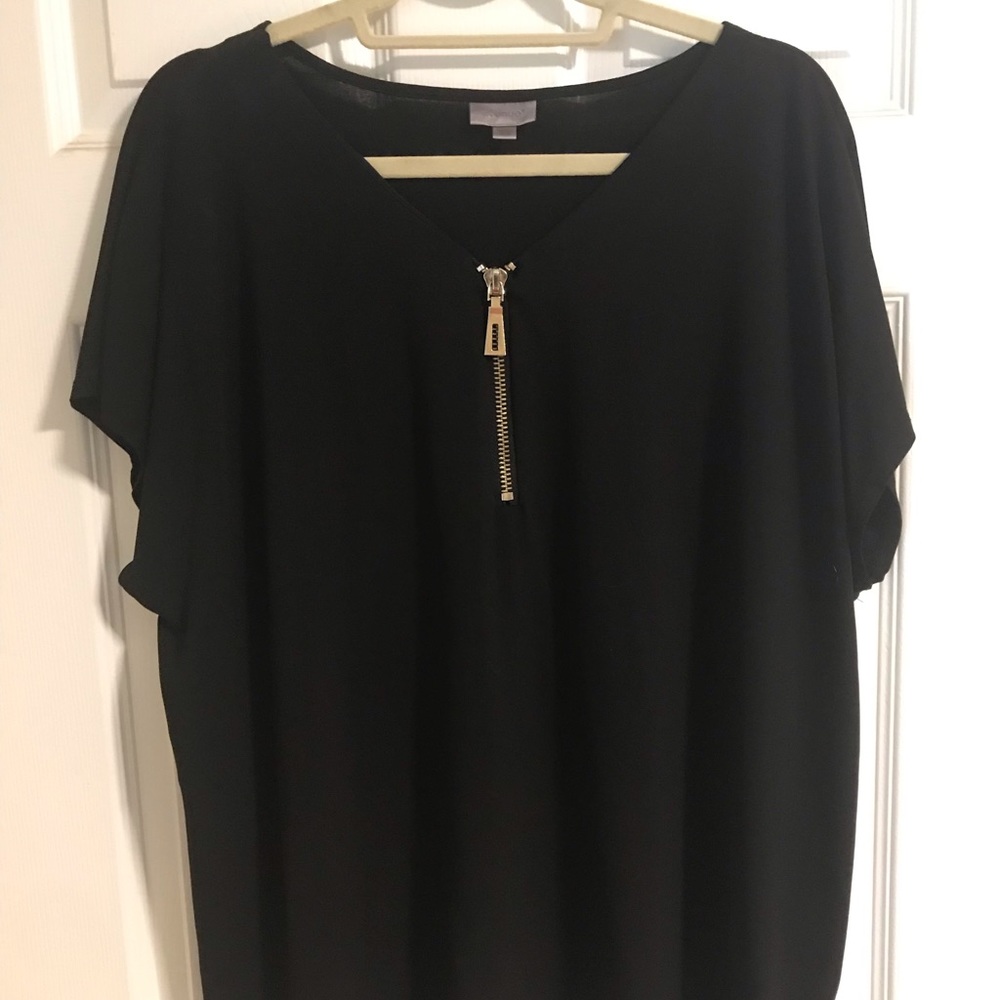 Black blouse with gold accent